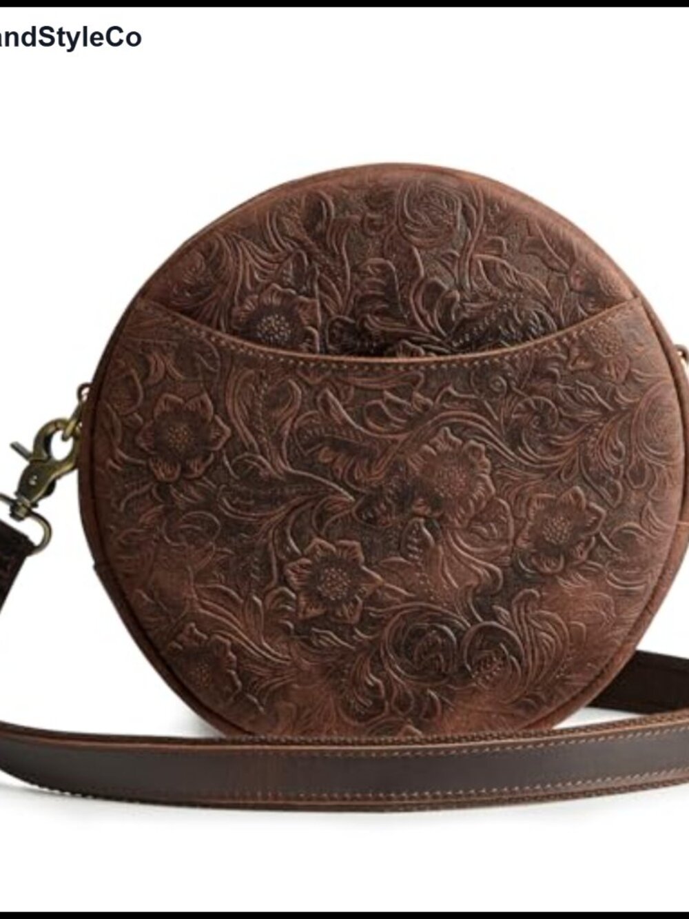 Leather Crossbody Bag for Women, Circle Round Purse, Adjustable Strap, Travel
